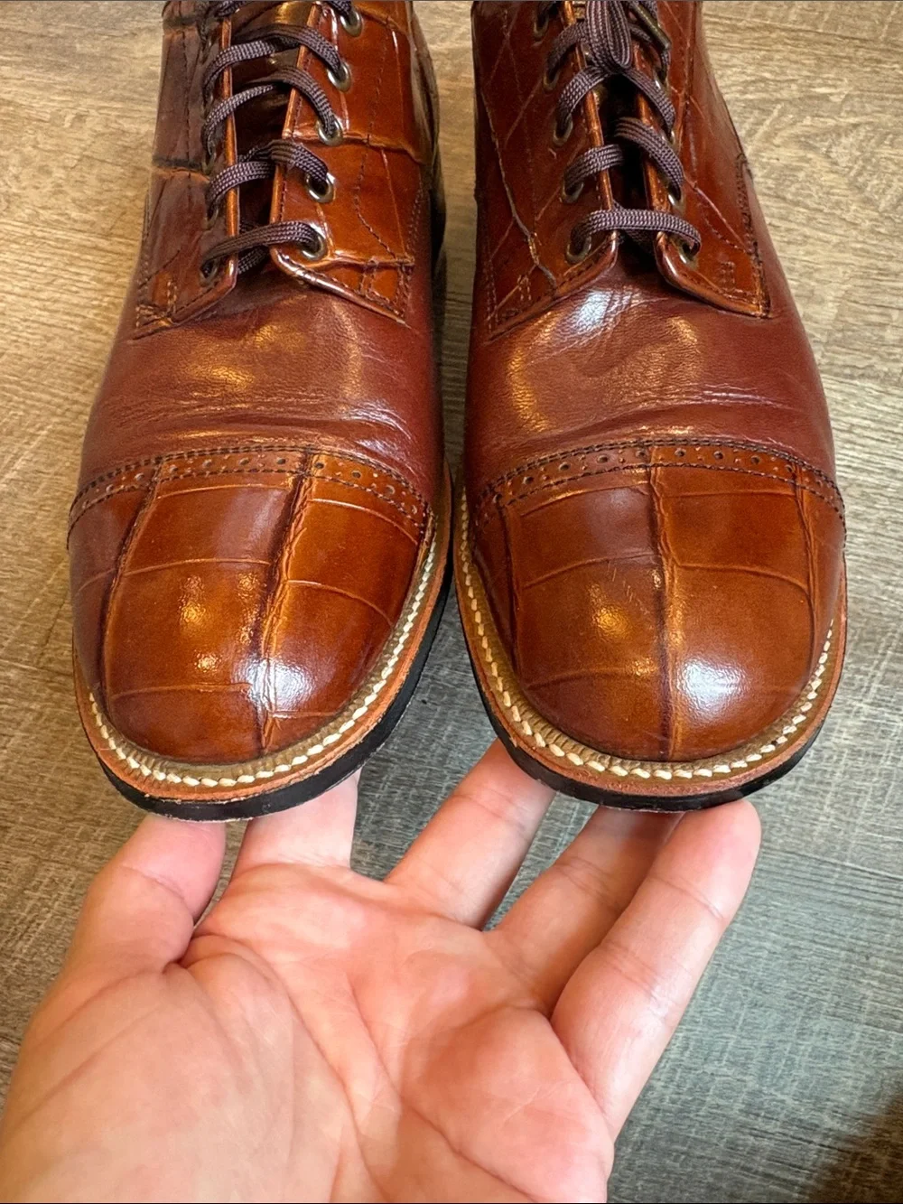 Stacy Adams Croc Print Oxford Mens 10.5 Brown Leather Lace Up Shoes